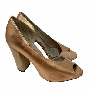 Anthropologie Guilhermina Womens Dorsay Block Heels Shoes Rose Gold Leather 6 M